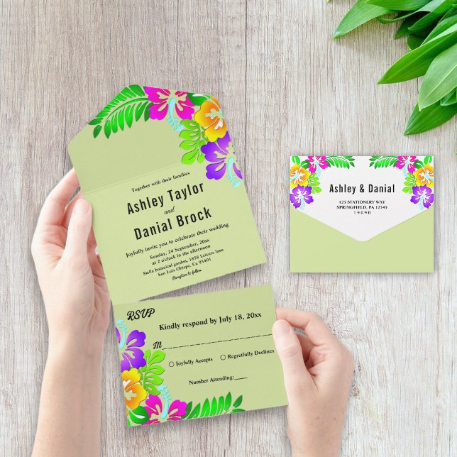 Elegant Colourful Roses Rustic Sage Floral Wedding All In One Invitation (Creator Uploaded)