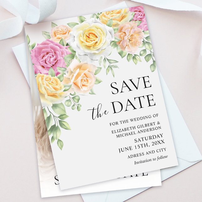 Elegant Colourful Roses Wedding Save the Dates Invitation (Creator Uploaded)