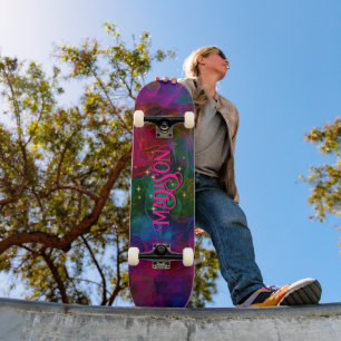 Elegant colourful sparkles smoke monogram skateboard