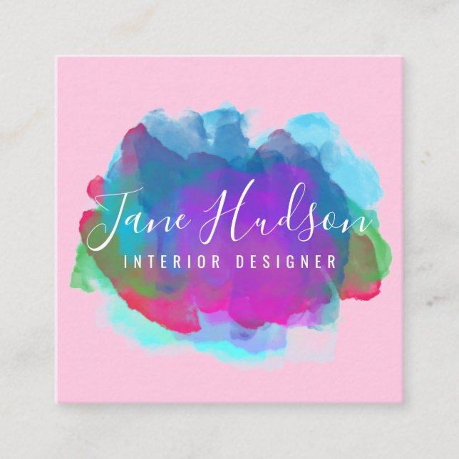 Elegant Colourful Splash Design Square Business Card (Front)