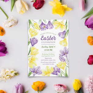 Elegant Colourful Spring Crocus Easter Invitation