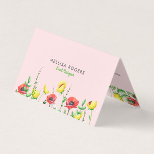 Elegant Colourful Spring Flowers Border 2 Business Card