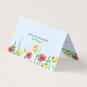 Elegant Colourful Spring Flowers Border 3 Business Card