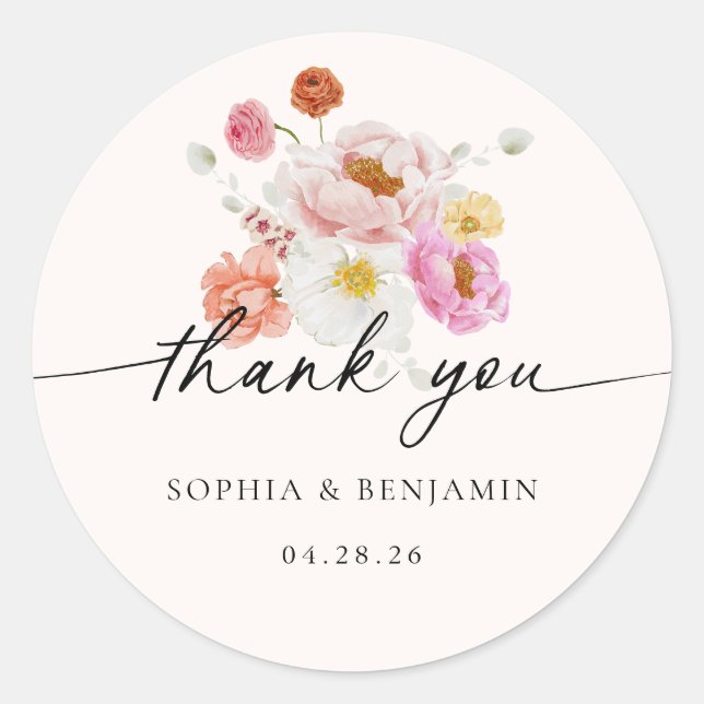 Elegant Colourful Spring Flowers Wedding Favours Classic Round Sticker (Front)