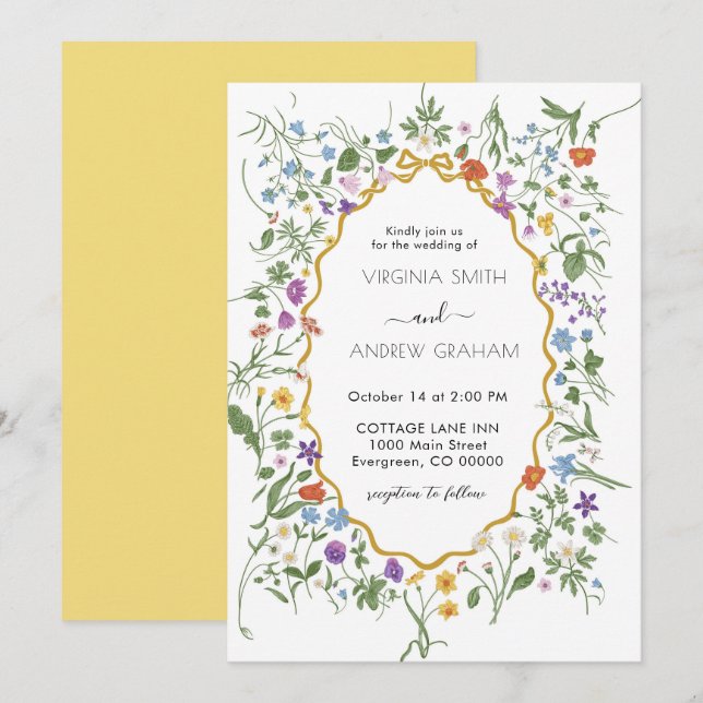 Elegant Colourful Spring Wildflower Wedding Invitation (Front/Back)