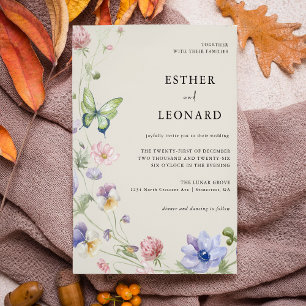 Elegant Colourful Spring Wildflower Wedding  Invitation