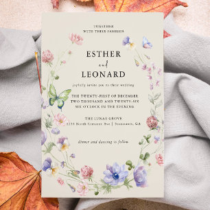 Elegant Colourful Spring Wildflower Wedding  Invitation