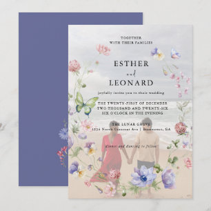 Elegant Colourful Spring Wildflower Wedding Photo Invitation