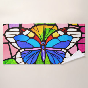 Elegant Colourful Stained Glass Mosaic Butterfly Bath Towel Set