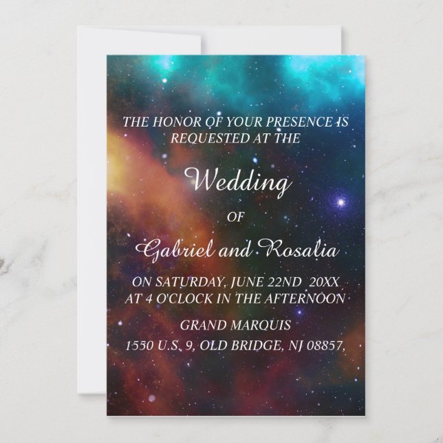 Elegant Colourful Starry Night Sky Wedding Invitation (Front)