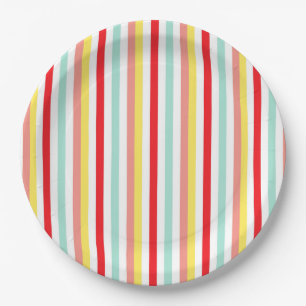 Elegant Colourful Striped Retro Vintage Modern Paper Plate