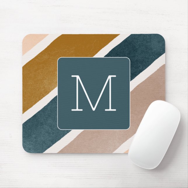 Elegant colourful stripes Modern initial Teal Pink Mouse Pad (With Mouse)