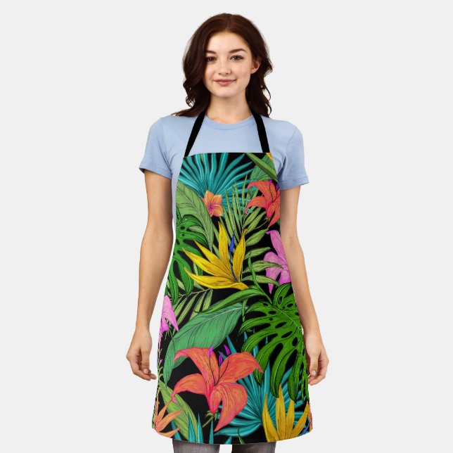 Elegant Colourful Summer Tropical Floral Leaves |  Apron (Worn)