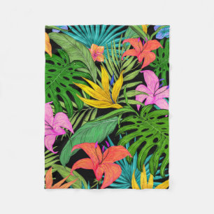 Elegant Colourful Summer Tropical Floral Leaves Fleece Blanket