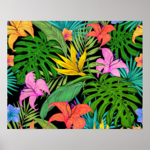Elegant Colourful Summer Tropical Floral Leaves    Poster