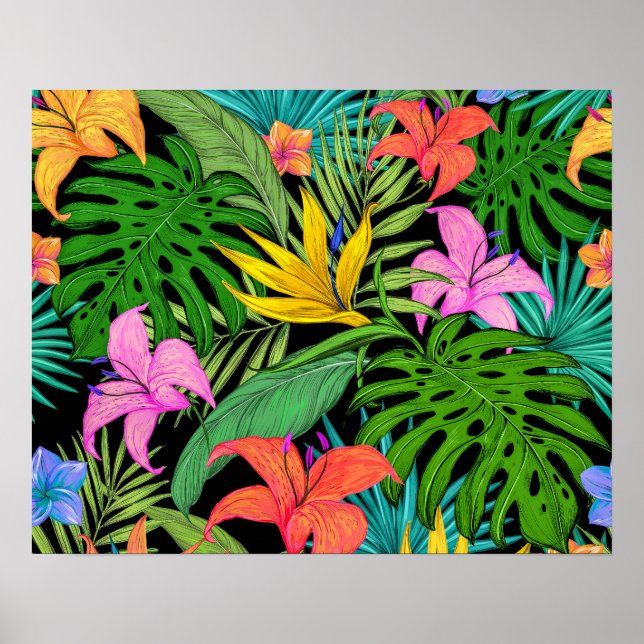 Elegant Colourful Summer Tropical Floral Leaves |  Poster (Front)