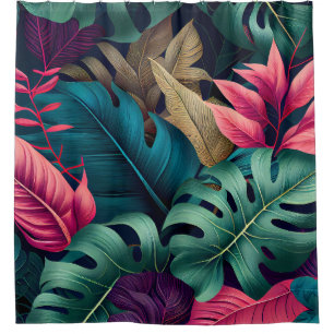 Elegant Colourful Summer Tropical Floral Leaves  Shower Curtain