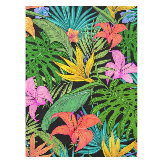 Elegant Colourful Summer Tropical Floral Leaves |  Tablecloth (Front)