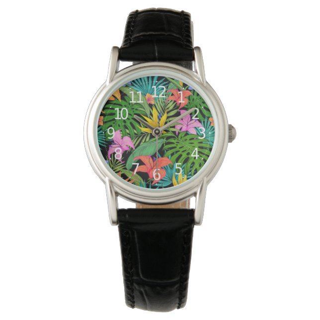 Elegant Colourful Summer Tropical Floral Leaves |  Watch (Front)