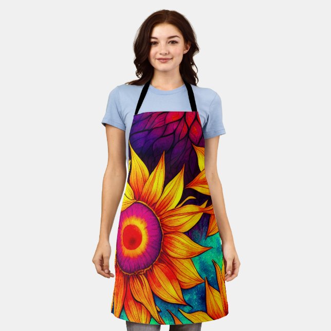 Elegant Colourful Sunflower Flower Power Artwork | Apron (Worn)