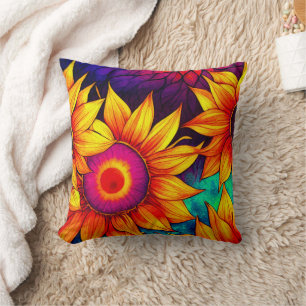 Elegant Colourful Sunflower Flower Power Artwork Cushion