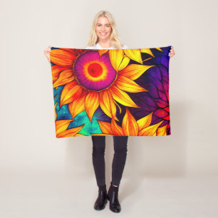 Elegant Colourful Sunflower Flower Power Artwork Fleece Blanket