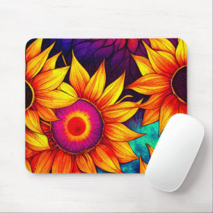 Elegant Colourful Sunflower Flower Power Artwork Mouse Pad