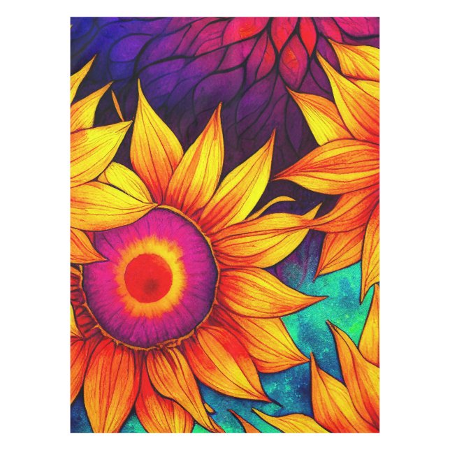 Elegant Colourful Sunflower Flower Power Artwork | Tablecloth (Front)