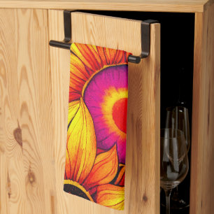 Elegant Colourful Sunflower Flower Power Artwork Tea Towel