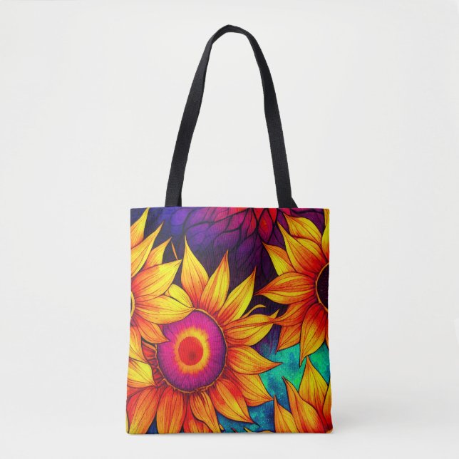 Elegant Colourful Sunflower Flower Power Artwork | Tote Bag (Front)