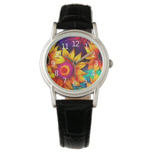 Elegant Colourful Sunflower Flower Power Artwork   Watch