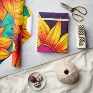 Elegant Colourful Sunflower Flower Power Artwork   Wrapping Paper