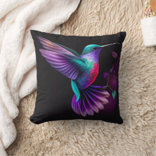 Elegant Colourful Teal Purple Hummingbird Artwork Cushion
