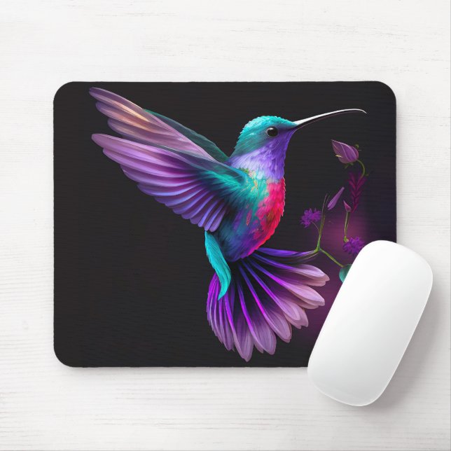 Elegant Colourful Teal Purple Hummingbird Artwork  Mouse Pad (With Mouse)