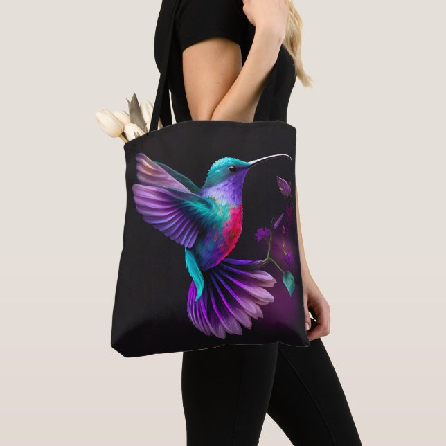 Elegant Colourful Teal Purple Hummingbird Artwork  Tote Bag (Close Up)
