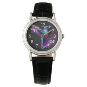 Elegant Colourful Teal Purple Hummingbird Artwork Watch
