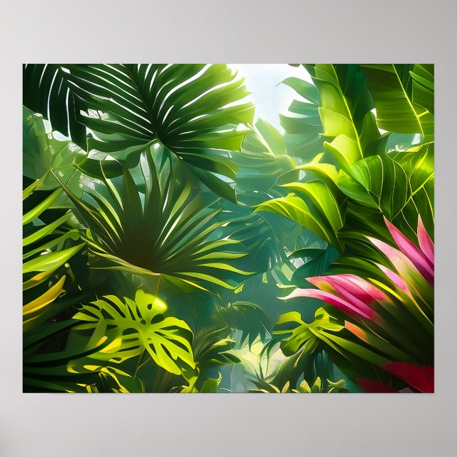 Elegant Colourful Tropical Leaves and Flowers |  P Poster (Front)
