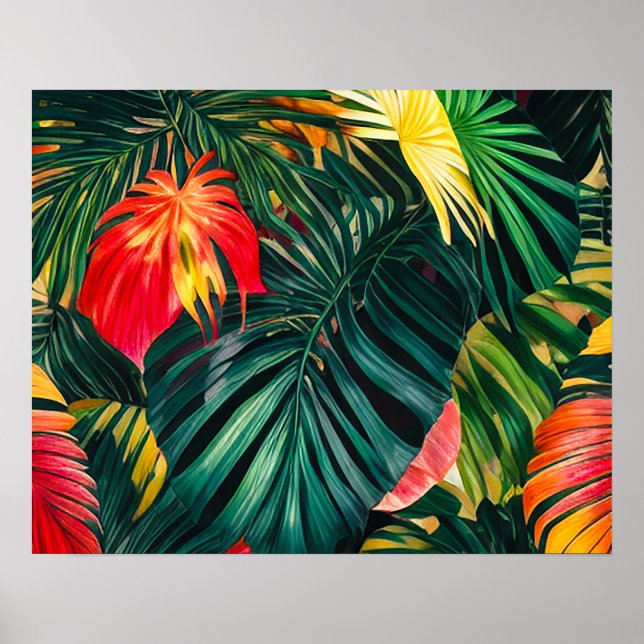 Elegant Colourful Tropical Leaves and Flowers |  Poster (Front)