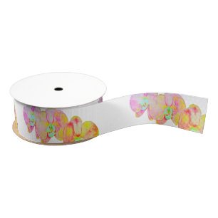 Elegant colourful tropical watercolor orchids grosgrain ribbon