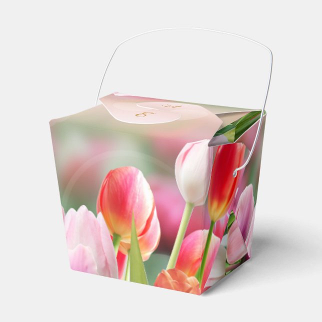 Elegant Colourful Tulip Florals Wedding Favour Box (Front Side)