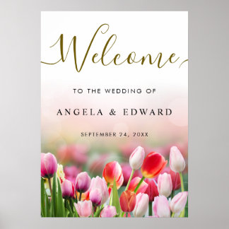 Elegant Colourful Tulip Florals Wedding Welcome Poster