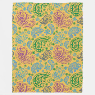 Elegant Colourful Vintage Paisley Pattern Fleece Blanket
