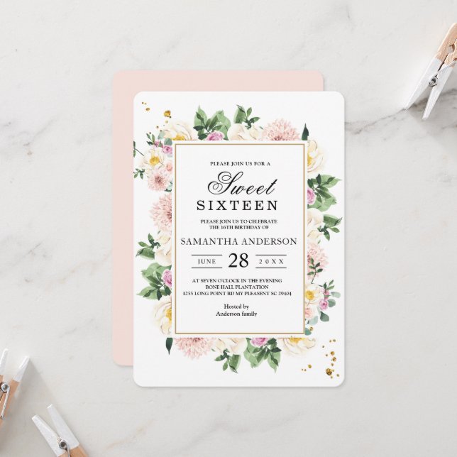 Elegant Colourful Watercolor Beauty Floral Frame  Invitation (Front/Back In Situ)