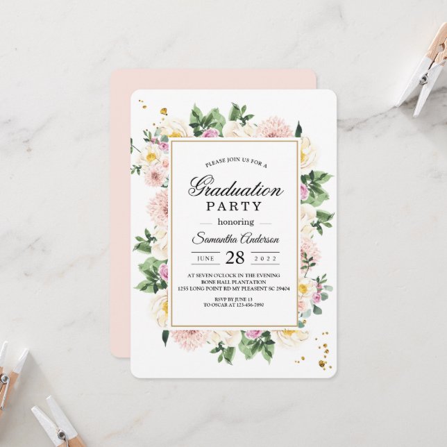 Elegant Colourful Watercolor Beauty Floral Frame  Invitation (Front/Back In Situ)