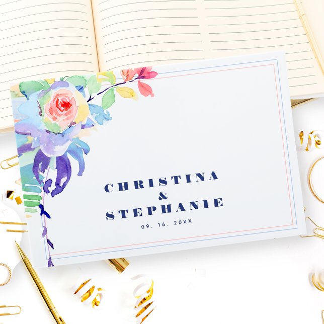 Elegant Colourful Watercolor Floral LGBTQ Wedding Guest Book (Creator Uploaded)