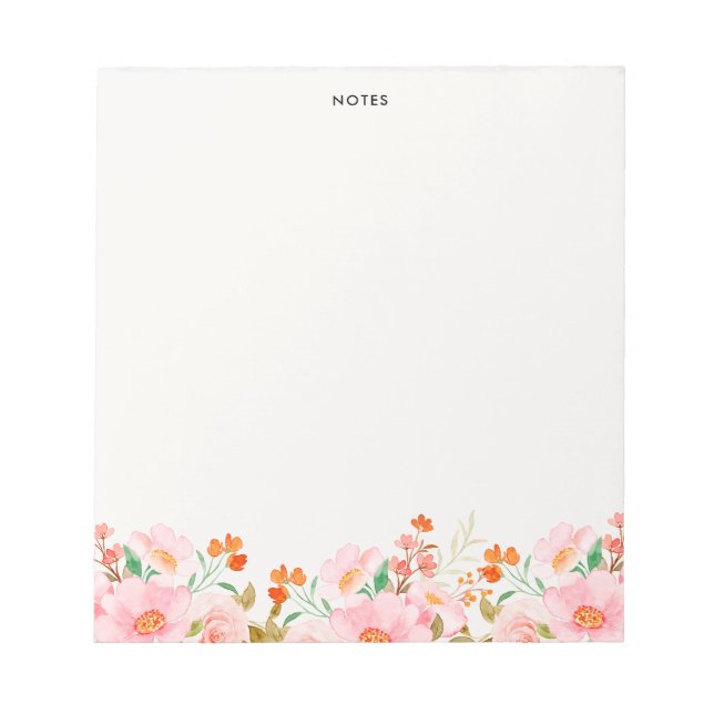 Elegant Colourful Watercolor Spring Blooms Floral Notepad (Front)