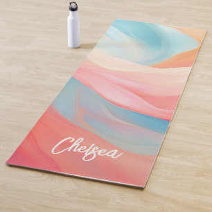 Elegant Colourful Waves Calligraphy Script Name Yoga Mat