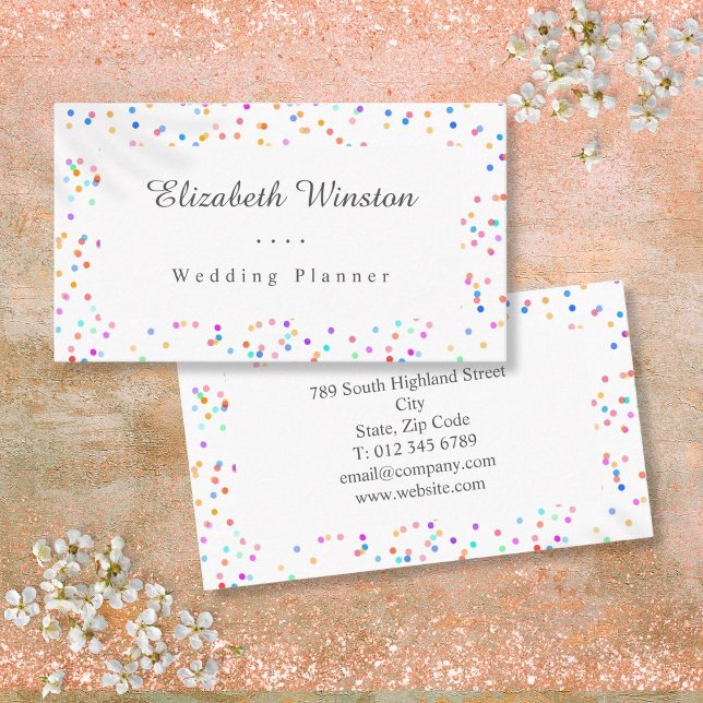 Elegant Colourful Wedding Confetti Script Business Card (Elegant Colourful Wedding Confetti Script Business Card)