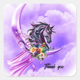 Elegant colourful wild horse square sticker