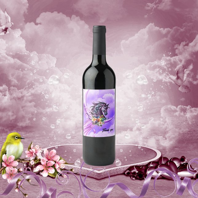 Elegant colourful wild horse wine label (Wonderful Horse)